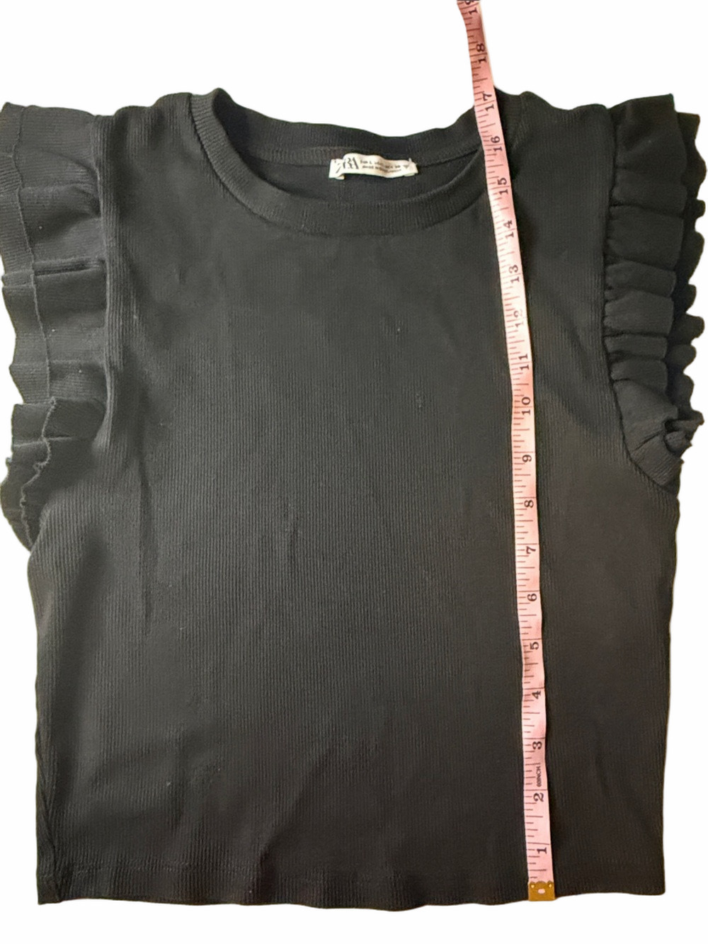Zara Ruffled Rib Knit Tee | EUC | Sz L - Picture 2 of 5